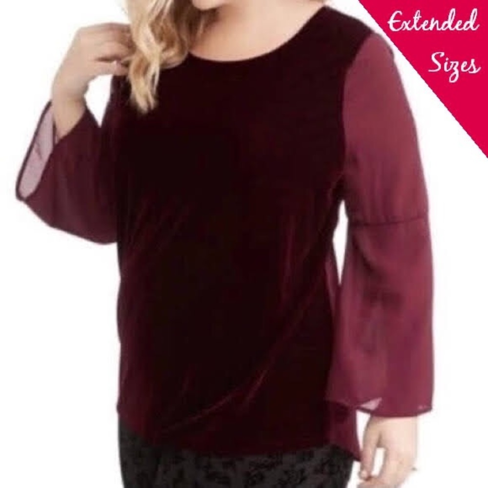 Velvet Bell Sleeve Blouse, Wine